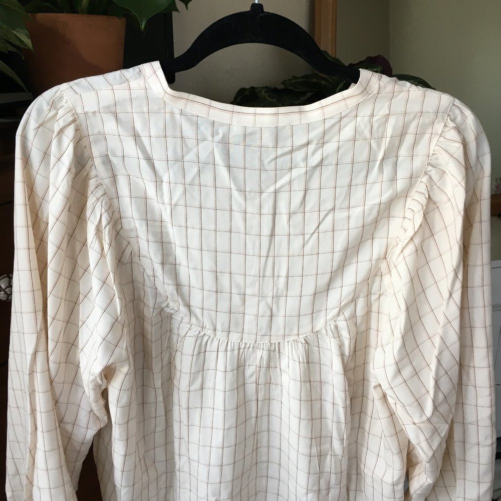 Madewell Cream Plaid Blouse size L EUC - Picture 6 of 8